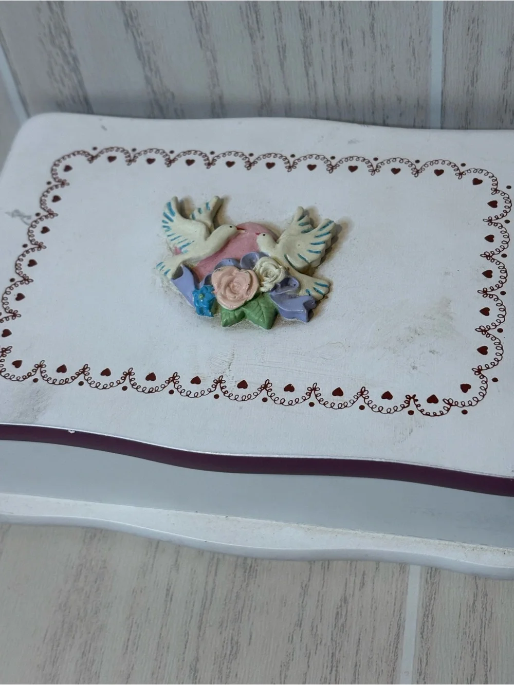 Vintage Wooden Jewelry Box Y2K 90’s Birds Lid Mirror